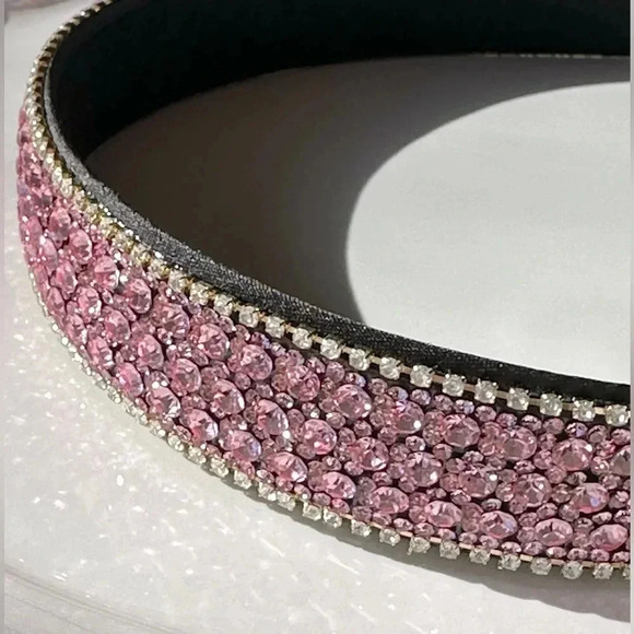 Wide & Flat Light Pink Crystal Rhinestone Headband - Picture 4 of 4